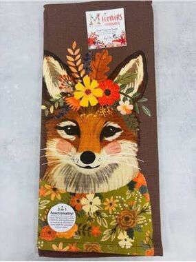 🦊 Fall Floral Fox Kitchen Towel - Mia Charro Flowers Everywhere 🍂